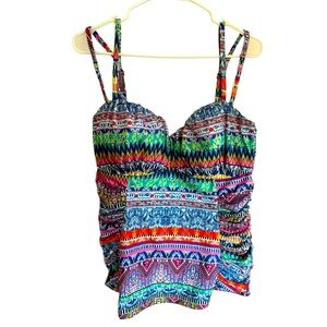 Jessica Simpson Woman’s Plus Size 2X Multi Color Bali Breeze Underwire Swim Top.